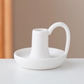 Portacandele nordico in ceramica bianca con manico e base a vassoio rotonda - Candeliere con Manico Earti / Bianco Semplice