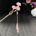 Eleganter goldener Haarnadel mit rosa Ginkgo-Blättern und hängenden Perlenquasten - Rosa Ginkgoblatt Gold Quasten Haarnadel (发簪7814)