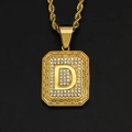 Hip hop gold plated rectangular pendant necklace with letter D and cubic zirconia stones - Gold Letter D / Pendant Only
