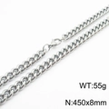 Collier chaîne cubaine argentée polie en 450x8mm avec fermoir mousqueton - 45cm / Couleur Acier 8mm