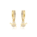 Golden hoop earrings with sparkling zircon-studded heart and arrow pendants - Heart with Arrow Style (F755) / Gold White Zircon
