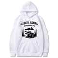 White pullover hoodie with Alligator Alcatraz print and front kangaroo pocket - S / White
