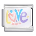 Italian style silver charm with colorful LOVE art and heart motif for DIY bracelets - Heart Pizza Style (ICJ977)