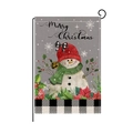 Christmas snowman garden flag with plaid pattern and merry christmas text on linen - Red Hat Snowman-Merry Christmas