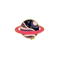 Space-themed Saturn enamel pin with golden stars and colorful planetary rings - Saturn Star-Dark Blue/Purple/Pink