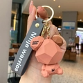 Portachiavi orso rosa geometrico con cinturino grigio e gancio in metallo oro - Rosa Arancio