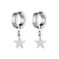 Macro detail of pair of silver stainless steel star pendant clip-on earrings for unisex wear - Clip-on (Single) / Silver