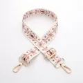 Adjustable beige canvas shoulder strap with ethnic snowflake embroidery and gold hardware - Beige Ethnic Style - Light Gold Buckle