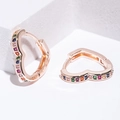 Classic rose gold heart huggie earrings with colorful inlaid cubic zirconia stones - E530-Heart Multicolor / Rose Gold