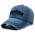 Berretto da baseball in denim lavato blu scuro con ricamo Brussels Belgium 3D - Blu Scuro (Ricamo Nero)