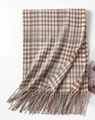 Bufanda de pata de gallo marrón y beige con flecos para un estilo clásico de invierno - 65*200cm / Pata de Gallo Caqui