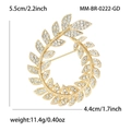 Dimensions de la broche branche d'olivier dorée avec strass, taille 5,5 cm x 4,4 cm détaillée - Doré