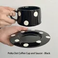 Nordisches Keramik Kaffeetassen-Set mit Retro-Muster in Schwarz-Weiß gepunktet - 250ML / Gepunktete Kaffeetasse & Untertasse - Schwarz