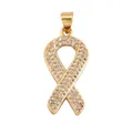 Golden awareness ribbon charm pendant with pave-set cubic zirconia crystals - Gold Ribbon Clear Zircon