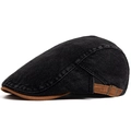 Klassieke zwarte denim platte pet met bruine suède klep en verstelbare gesp - Verstelbaar / Zwart