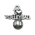 Antique silver volleyball charm with I love volleyball text for DIY jewelry making - I Love Volleyball Heart B
