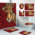 Detail of 4-piece bathroom set with leopard and rose print on waterproof fabric - Leopard Head Red Rose (24-7)