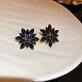 Orecchini a fiore con pietre marquise nere e finitura dorata di tendenza - Fiore di Strass Nero / Nero (Perno per orecchino in argento)