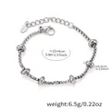Minimalist silver stainless steel box chain bracelet with five sliding round beads - Beaded Box Chain Bracelet (E667) / 15+4cm / Steel