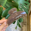 Minimalist translucent purple resin hair claw clip shown in a natural outdoor hand-held shot - 10cm Yuanbao Claw / Transparent Brown