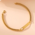Bracciale a catena cubana in acciaio placcato oro 18K con piastra rettangolare e cuore - 21cm / Oro Cuore