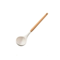 Creamy white silicone soup ladle with natural wooden handle for non-stick cookware - Soup Spoon