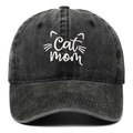 Gewassen zwarte honkbalpet met Cat Mom borduursel en kattenoortjes voor heren en dames - Eén maat / Zwart