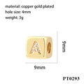 18K gold plated copper 9mm letter A cube bead with inlaid crystals for DIY bracelets - Letter A