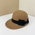 Cappello da equitazione marrone in lana con fiocco nero e tesa corta retrò - Regolabile M (56-58cm) / Caffè Chiaro
