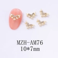 V-shaped gold alloy nail charms with micro pearls and rhinestones on orange nail - Gold Base White Rhinestone Style (AM76)