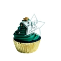 Christmas cupcake with green tree frosting, gold foil wrapper and acrylic topper - Silver Star Style 1