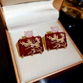 Détails des boucles d'oreilles en émail rouge avec fleur de prunier dorée - 83# Tige d'oreille en argent-Rouge-Géométrique