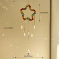 Star-shaped crystal suncatcher with gold wire frame and colorful glass droplets 18cm - Colorful Pentagram