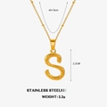 Gold stainless steel twisted chain necklace featuring a square pendant with letter S - Letter S