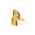Detail of 18k gold leaf ring showing hollow vein textures on polished titanium steel surface - Size 6 / Gold Style 3