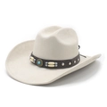 Western style faux suede cowboy hat in cream white with studded leather band and turquoise - M (56-57cm) / Beige Suede