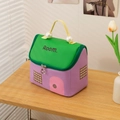 Borsa cosmetica a forma di casa in pelle lilla e verde con manico di perle finte - Contrasto Verde e Viola/Forma della Casa / Viola