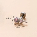 Pink zircon crescent rabbit ear stud 1.1cm size detail for stainless steel piercing - Silver 2# Moon Rabbit