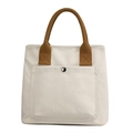 Borsa tote in tela casual da donna, elegante borsa a mano giornaliera con tasca e manici. - Bianco