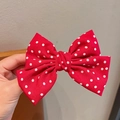 Handheld red hair claw clip with white polka dots for girls in a princess bow style - 096 Polka Dot Bow Duckbill Clip [Red]