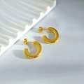 Irregular hammered geometric 18k gold plated stainless steel C-shaped hoop earrings - Granular C-Hoop Style (EH262)