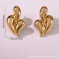 Golden flame heart stainless steel stud earrings with high mirror polished finish - Abstract Flame Style (FYD6130)