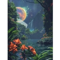 DIY diamond painting featuring a fantasy jungle night with a blue waterfall and lilies - Fantasy Jungle Waterfall / 20x30cm