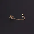 Golden 16G stainless steel double cartilage stud earrings with chain and zircon stones - 5-Zircon Cluster Style (373-5#G)