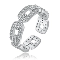 Elegant silver chain link open ring with sparkling cubic zirconia crystals for women - Wide Link Buckle / Platinum Color-J123