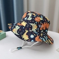 Navy blue kids sun hat with colorful dinosaur print and adjustable white chin strap - 50-52CM / Navy Dinosaur