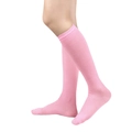 Pink cotton knee-high socks featuring ribbed elastic cuffs and a minimalist plain design - One Size / Pink