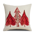 Christmas linen pillowcase with red plaid tree pattern on beige fabric for sofa decor - Beige Background - Red Plaid Tree