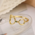 Detailed view of adjustable gold ring with pear and circular emerald-colored zircon stones - Eyeglass Geometric Gemstone (13801)