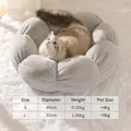 Light gray plush flower pet bed in S and L sizes shown with a cat on a soft rug - Gray